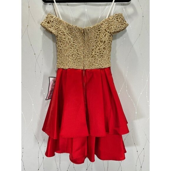 NWT B. Darlin Gold Lace Red A-Line Dress $79 - Picture 5 of 7